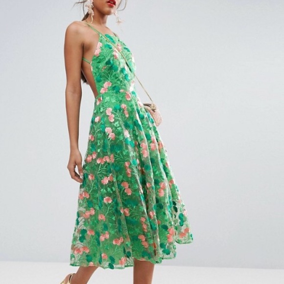 asos green backless dress